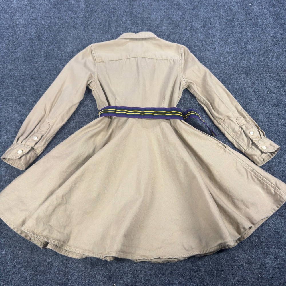 Polo Ralph Lauren Girls Tan Khaki Cotton Twill Belted Shirt Dress Size 5 - Picture 7 of 8